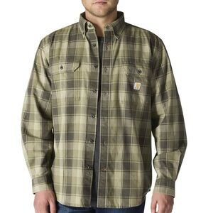Carhartt | Men's Loose Fit Midweight Long Sleeve Olive Plaid Flannel Shirt M